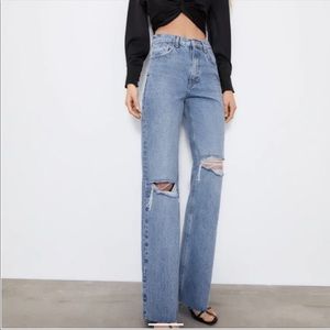 zara hi rise wide leg full length jeans